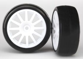 LaTrax Rally 1:18 Tires & Wheels - 12-spoke white wheels, slick tires - (2)